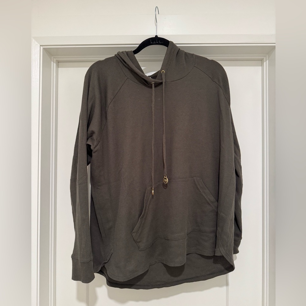 MICHAEL Michael Kors Waffle Knit Olive Hoodie with gold detail branding